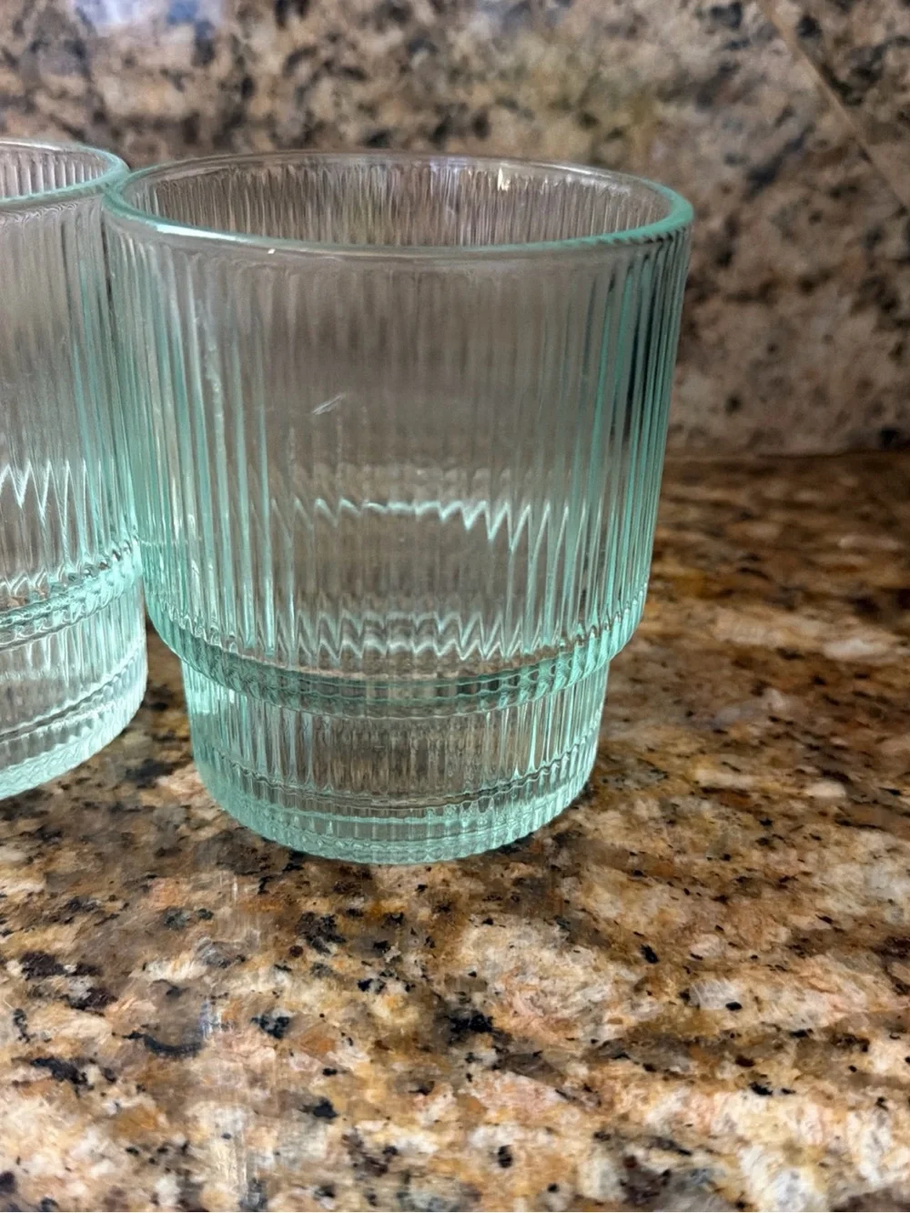 Jonathan Adler Biba Glass Tumblers Ribbed Aquamarine Pair Of 2 SH30